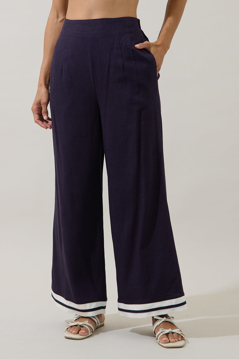 Grise Contrast Piping Pants Linen